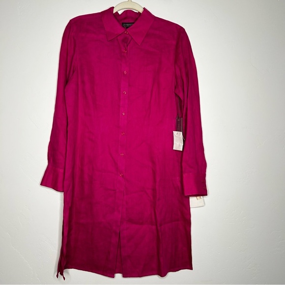 NWT Classiques Entier Fuchsia Long Line Shirt Tunic Size Medium 100% Linen - Picture 1 of 14
